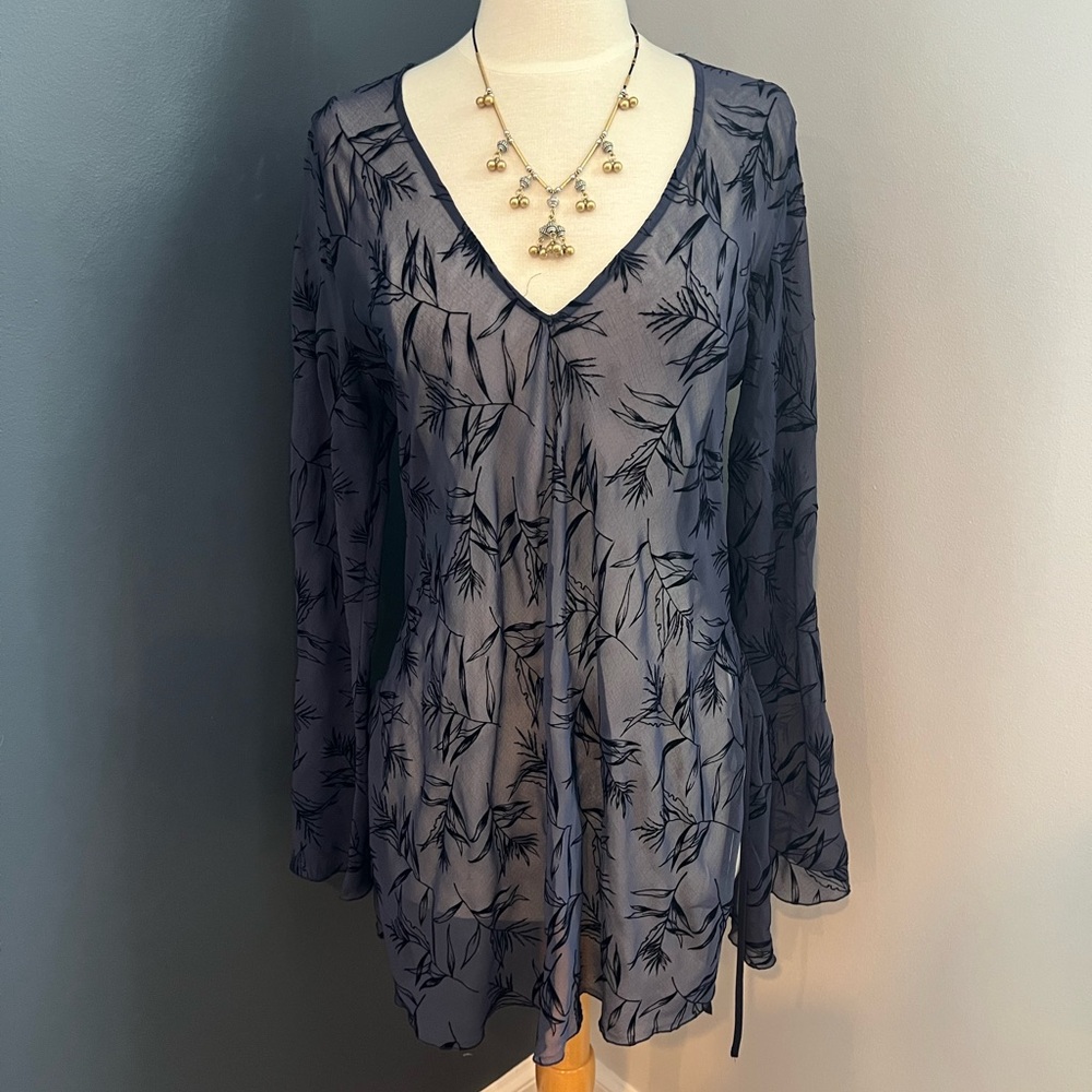 Victoria’s Secret Sheer Deep Purple Floral Tie Front Tunic Blouse